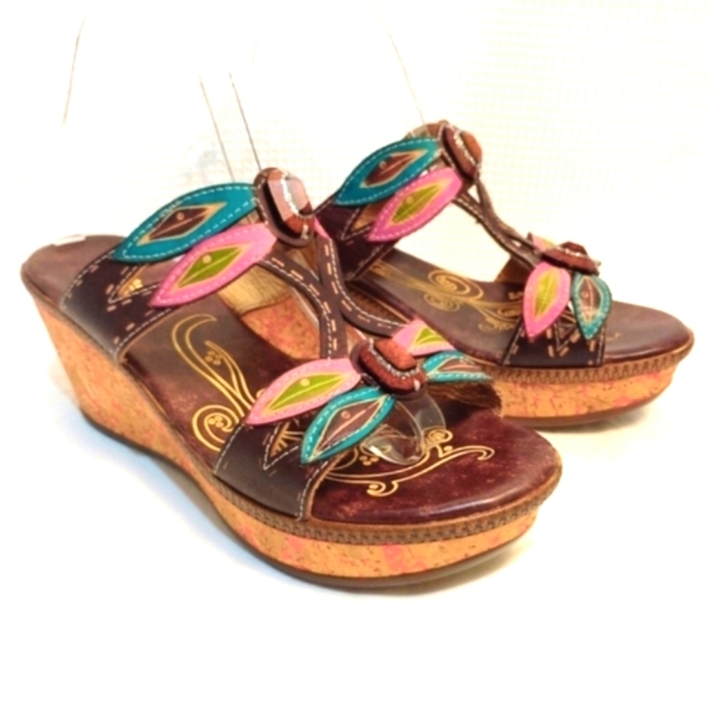 Spring Step Bonita Leather Jeweled Dragonfly Wedge Sandals Colorful 10.5 - Picture 4 of 13